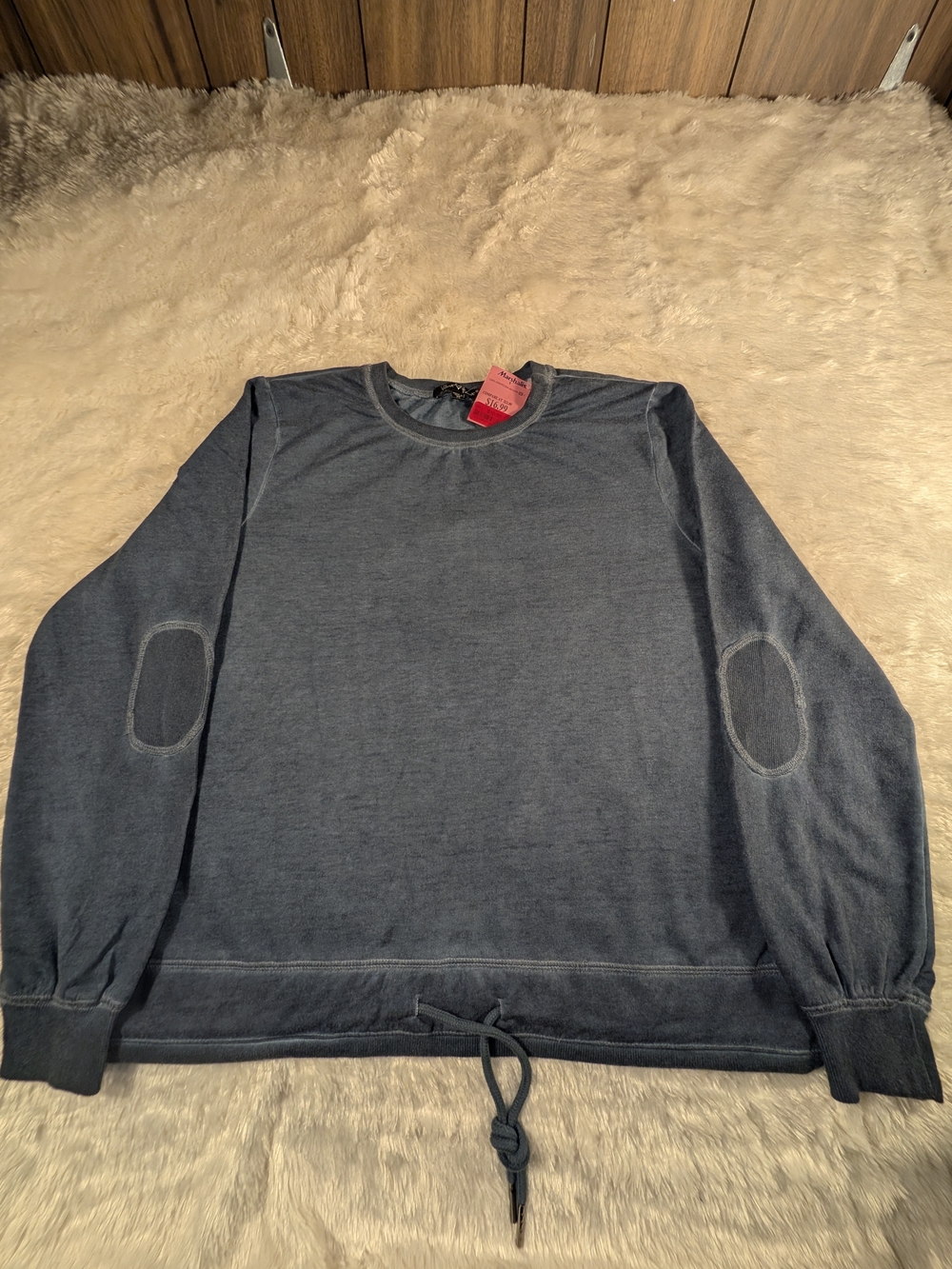 Velvet Heart Women's Garment Dyed Blue Pullover Sweatshirt with Elbow Patches